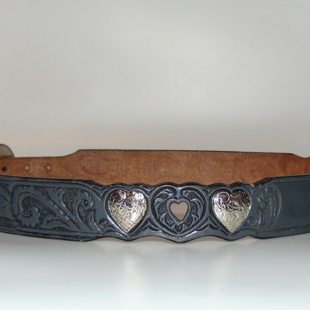 Silver Creek Classics Black Leather Western Belt Silver Concho's & Buckle